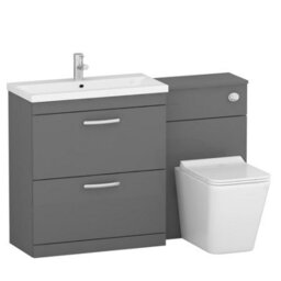 Royal Bathrooms Turin 1300mm Indigo Grey Gloss 2 Drawer Furniture Pack With Mid Edge Basin & Slim Elena Back To Wall Toilet - thumbnail 4