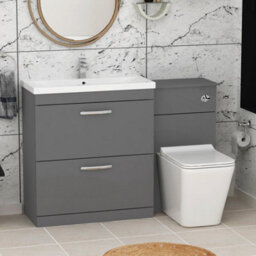 Royal Bathrooms Turin 1300mm Indigo Grey Gloss 2 Drawer Furniture Pack With Mid Edge Basin & Slim Elena Back To Wall Toilet - thumbnail 1