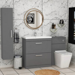 Royal Bathrooms Turin 1300mm Indigo Grey Gloss 2 Drawer Furniture Pack With Mid Edge Basin & Slim Elena Back To Wall Toilet - thumbnail 3