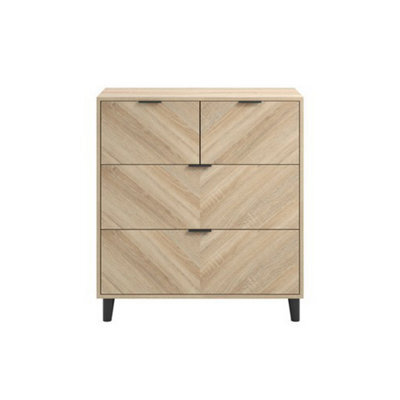 LPD Stockholm Chevron 4 Dr Chest-Sonoma Oak Finish With Sleek Black Handles And Legs - image 1