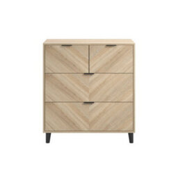 LPD Stockholm Chevron 4 Dr Chest-Sonoma Oak Finish With Sleek Black Handles And Legs - thumbnail 1
