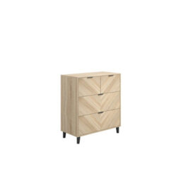 LPD Stockholm Chevron 4 Dr Chest-Sonoma Oak Finish With Sleek Black Handles And Legs - thumbnail 2