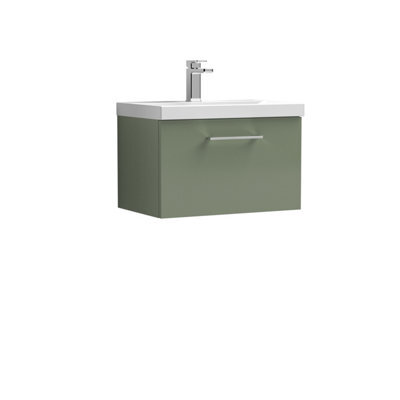 Balterley Level Contemporary Bathroom 1-Drawer Wall-Hung Thin-Edge Vanity Unit Basin, Satin Green, 600mm - image 1