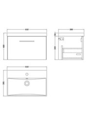 Balterley Level Contemporary Bathroom 1-Drawer Wall-Hung Thin-Edge Vanity Unit Basin, Satin Green, 600mm - thumbnail 2