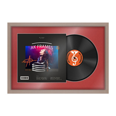 "AK Frames 25X17"" Rose Gold Modern Vinyl Record Frame With Crimson Mount For 12 Inch Lp Cover & Disc - Overlapped Design" - image 1