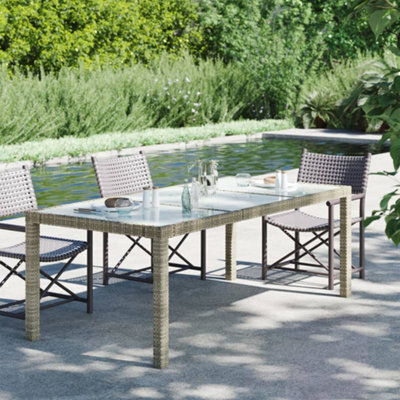 Berkfield Garden Table Grey 190X90X75 Cm Tempered Glass And Poly Rattan - image 1