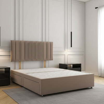 REGIONAL FURNISHINGS Mink Plush Velvet Divan Bed Set With 24Inch Headboard 2Drawers Footend & No Mattress In 4Ft Double King Superking Sizes - image 1