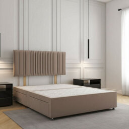 REGIONAL FURNISHINGS Mink Plush Velvet Divan Bed Set With 24Inch Headboard 2Drawers Footend & No Mattress In 4Ft Double King Superking Sizes