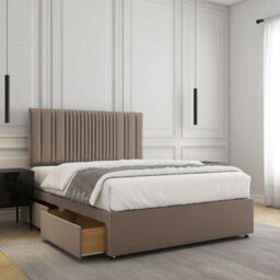 REGIONAL FURNISHINGS Mink Plush Velvet Divan Bed Set With 24Inch Headboard 2Drawers Footend & No Mattress In 4Ft Double King Superking Sizes - thumbnail 2