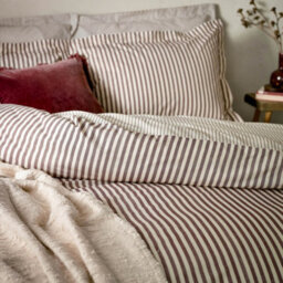 Yard Hebden Striped 100% Cotton Duvet Cover Set, Beetroot, Double - thumbnail 2
