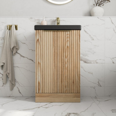 Aveli Fluted 500mm Bathroom Vanity Unit Basin Floorstanding Cupboard Soft Close Oak - image 1