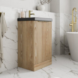 Aveli Fluted 500mm Bathroom Vanity Unit Basin Floorstanding Cupboard Soft Close Oak - thumbnail 2