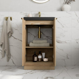 Aveli Fluted 500mm Bathroom Vanity Unit Basin Floorstanding Cupboard Soft Close Oak - thumbnail 3
