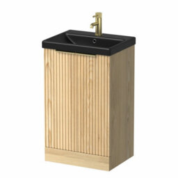 Aveli Fluted 500mm Bathroom Vanity Unit Basin Floorstanding Cupboard Soft Close Oak - thumbnail 4