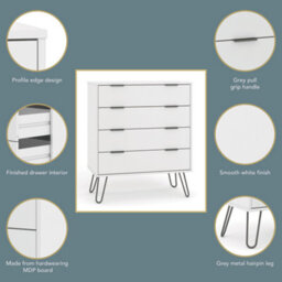 Core Products Augusta Industrial White 4 Drawer Chest Of Drawers H90.3Cm X W76.5Cm X D39.5Cm - thumbnail 8