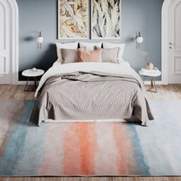 Loomed Striped Abstract Cotton Chenille Rug Blue Beige Terracotta Machine Washable 160Cm X 230Cm - thumbnail 4