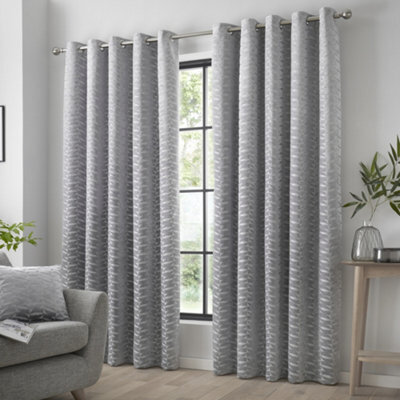 Curtina Kendal Textured Weave Pair Of Silver Eyelet Curtains - image 1