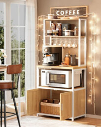 Vasagle Kitchen Bakers Rack With Power Outlet, Coffee Bar Cabinet With 90 Cm High Worktop, Microwave Stand With 8 Hooks - thumbnail 6