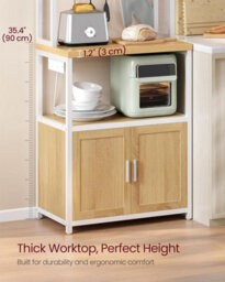 Vasagle Kitchen Bakers Rack With Power Outlet, Coffee Bar Cabinet With 90 Cm High Worktop, Microwave Stand With 8 Hooks - thumbnail 7