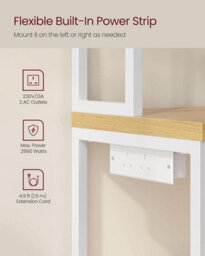Vasagle Kitchen Bakers Rack With Power Outlet, Coffee Bar Cabinet With 90 Cm High Worktop, Microwave Stand With 8 Hooks - thumbnail 2