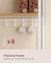 Vasagle Kitchen Bakers Rack With Power Outlet, Coffee Bar Cabinet With 90 Cm High Worktop, Microwave Stand With 8 Hooks - thumbnail 3