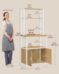 Vasagle Kitchen Bakers Rack With Power Outlet, Coffee Bar Cabinet With 90 Cm High Worktop, Microwave Stand With 8 Hooks - thumbnail 4