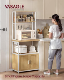 Vasagle Kitchen Bakers Rack With Power Outlet, Coffee Bar Cabinet With 90 Cm High Worktop, Microwave Stand With 8 Hooks