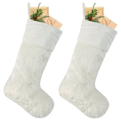 Dibor Set Of 2 Traditional Beresford White Faux Fur Xmas Gift Decoration Christmas Stocking For Kids - image 1