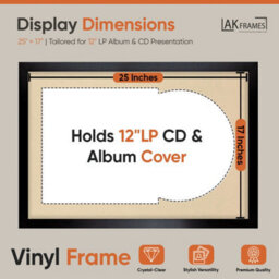 "AK Frames 25X17"" Black Sleek Vinyl Record Frame With Ivory Mount For 12 Inch Lp Cover & Disc - Overlapped Design" - thumbnail 2