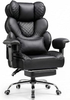 Comhoma Ergonomic Office Chair, Gaming Chair With Footrest, High Executive Chair With Spring Lumbar Support, Pu Leather, Black - image 1