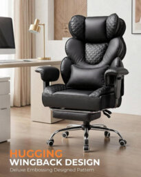 Comhoma Ergonomic Office Chair, Gaming Chair With Footrest, High Executive Chair With Spring Lumbar Support, Pu Leather, Black - thumbnail 2