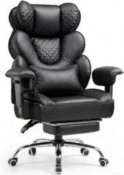 Comhoma Ergonomic Office Chair, Gaming Chair With Footrest, High Executive Chair With Spring Lumbar Support, Pu Leather, Black - thumbnail 1