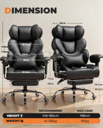 Comhoma Ergonomic Office Chair, Gaming Chair With Footrest, High Executive Chair With Spring Lumbar Support, Pu Leather, Black - thumbnail 3