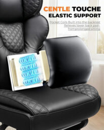 Comhoma Ergonomic Office Chair, Gaming Chair With Footrest, High Executive Chair With Spring Lumbar Support, Pu Leather, Black - thumbnail 5