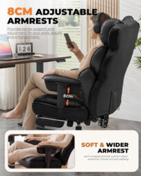 Comhoma Ergonomic Office Chair, Gaming Chair With Footrest, High Executive Chair With Spring Lumbar Support, Pu Leather, Black - thumbnail 7