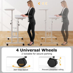 Gainoom Computer Desk For Standing Or Sitting Mobile Standing Desk Laptop Cart Portable Overbed Table With Wheels - thumbnail 7
