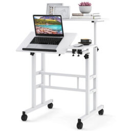 Gainoom Computer Desk For Standing Or Sitting Mobile Standing Desk Laptop Cart Portable Overbed Table With Wheels - thumbnail 1