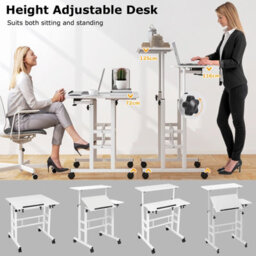 Gainoom Computer Desk For Standing Or Sitting Mobile Standing Desk Laptop Cart Portable Overbed Table With Wheels - thumbnail 8