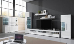 Arte Chic White India 40 Tv Cabinet, 2 Pull-Down Doors, Open Shelves, Optional Led, H350mm W2000mm D400mm - thumbnail 2