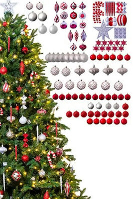 Christmas Tree World The 128Pc Red & Silver Full Heavy Coverage Bauble Set (6Ft/180Cm Trees) - image 1