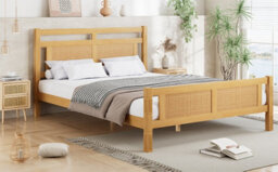 Matteo Natural Wooden Double Bed Frame With Rattan Effect Headboard & Sturdy Slats - 4Ft6 (135X190Cm) Diy Assembly - thumbnail 9