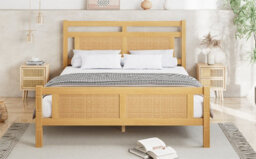 Matteo Natural Wooden Double Bed Frame With Rattan Effect Headboard & Sturdy Slats - 4Ft6 (135X190Cm) Diy Assembly - thumbnail 8