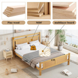 Matteo Natural Wooden Double Bed Frame With Rattan Effect Headboard & Sturdy Slats - 4Ft6 (135X190Cm) Diy Assembly - thumbnail 6