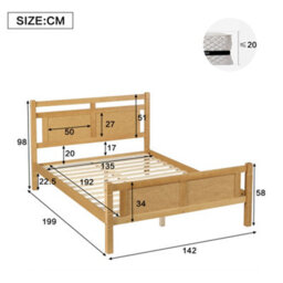 Matteo Natural Wooden Double Bed Frame With Rattan Effect Headboard & Sturdy Slats - 4Ft6 (135X190Cm) Diy Assembly - thumbnail 4