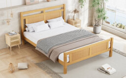 Matteo Natural Wooden Double Bed Frame With Rattan Effect Headboard & Sturdy Slats - 4Ft6 (135X190Cm) Diy Assembly - thumbnail 7