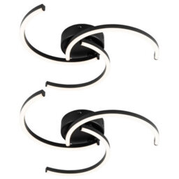 First Choice Lighting Set Of 2 Curve Black Led Flush Ceiling Lights - thumbnail 1