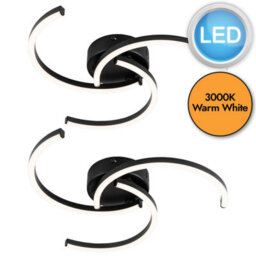 First Choice Lighting Set Of 2 Curve Black Led Flush Ceiling Lights - thumbnail 2