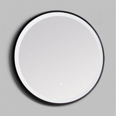 Clifton Bathroom Wall Mirror - Round Led Light 600mm - Matt Black Wall Mirror - Demister Pad - image 1