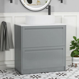 Royal Bathrooms Royal Bathroom Elmore 800mm Matt Pebble Grey Freestanding Bathroom Vanity Unit 2 Drawer Plain White Worktop With Peak Basin - thumbnail 1