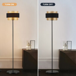 Harper Living Black & Gold Floor Lamp, 40W E27 Standing Lamps For Living Room, Bedroom - Metal Mesh & Fabric Shade - thumbnail 3
